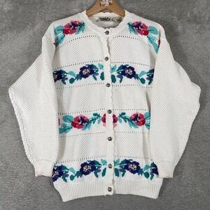 Northern Reflections Cardigan Sweater Womens Small White Floral Vintage 90s